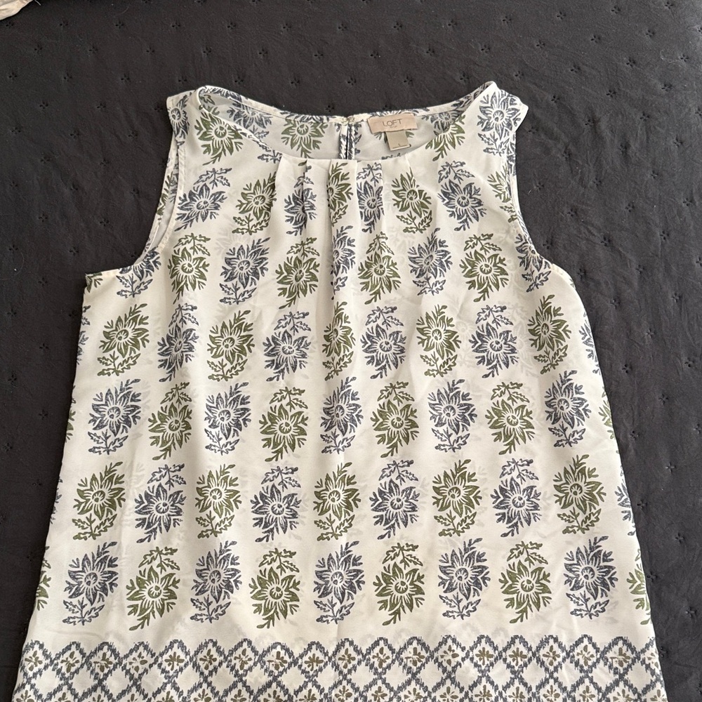 LOFT Top Green and Blue Floral Design